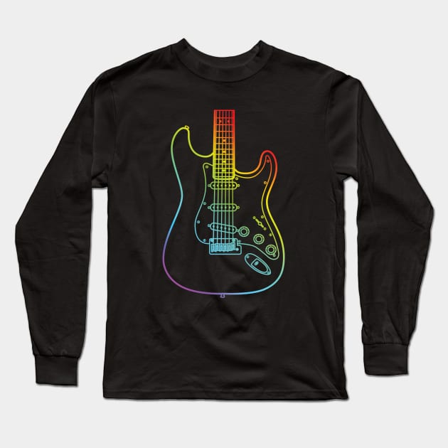 S-Style Electric Guitar Body Colorful Outline Long Sleeve T-Shirt by nightsworthy